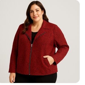 Kim Rogers Women's Red & Black Patterned Blazer Full Zip Jacket Womens Size 3X